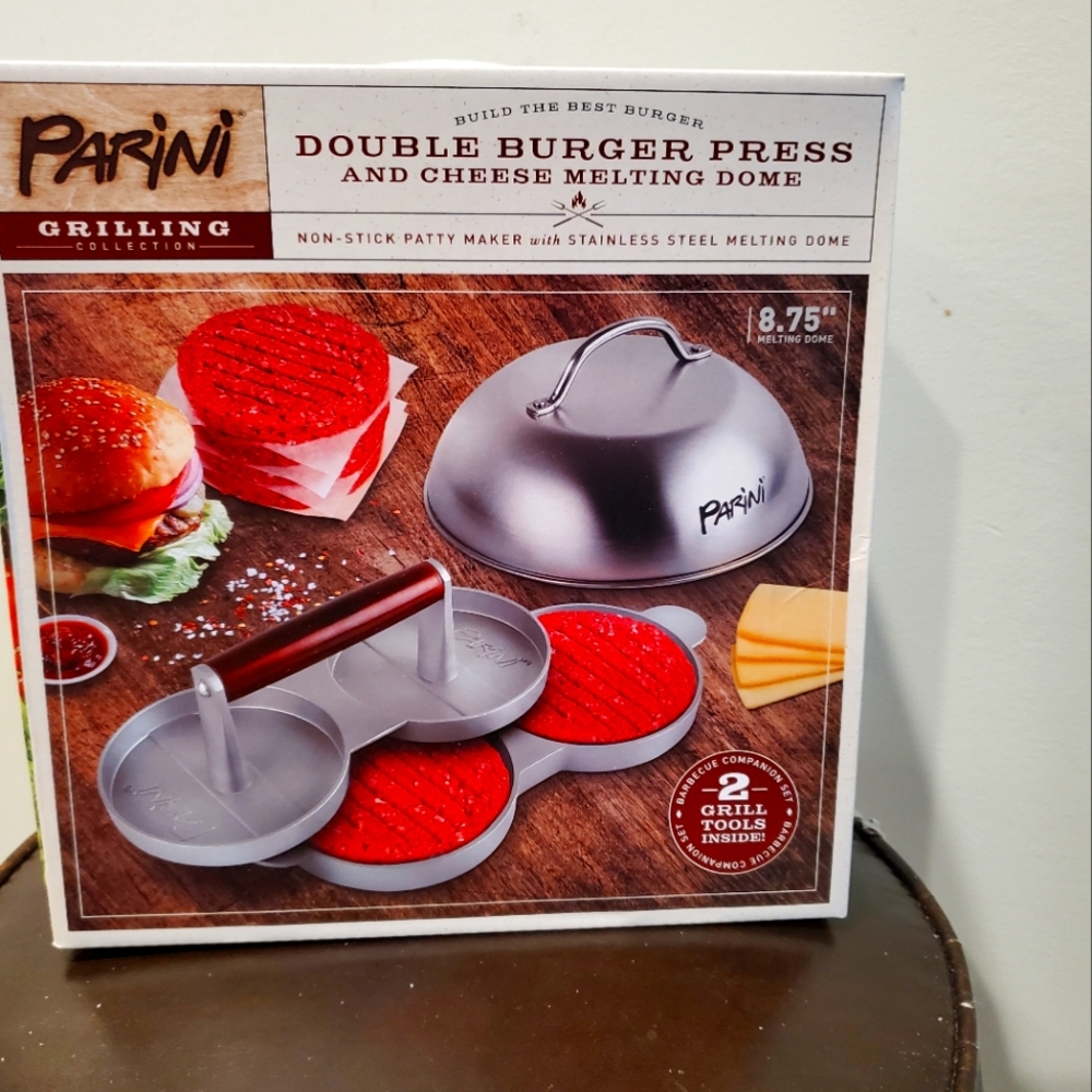 Double burger press & cheese melting dome